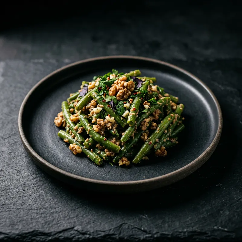 მწვანე ლობიო ნიგვზით